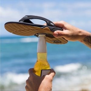 COPY - Reef Black Flip Flops ‘Fanning’ Built In Bottle Opener Air Bag Heels Men…